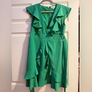 Green Asymmetrical Ruffled Sundress